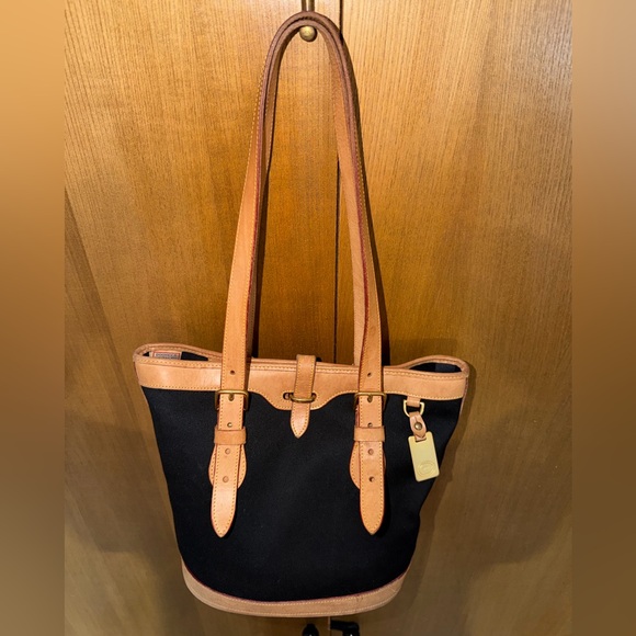 Dooney & Bourke Vintage Black Canvas & Natural Vacchetta Leather Tote - Picture 12 of 16